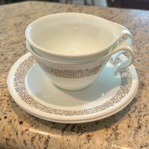 Corelle Woodland Brown Cups and Saucers Set: 2 cups, 2 saucers (discontinued)